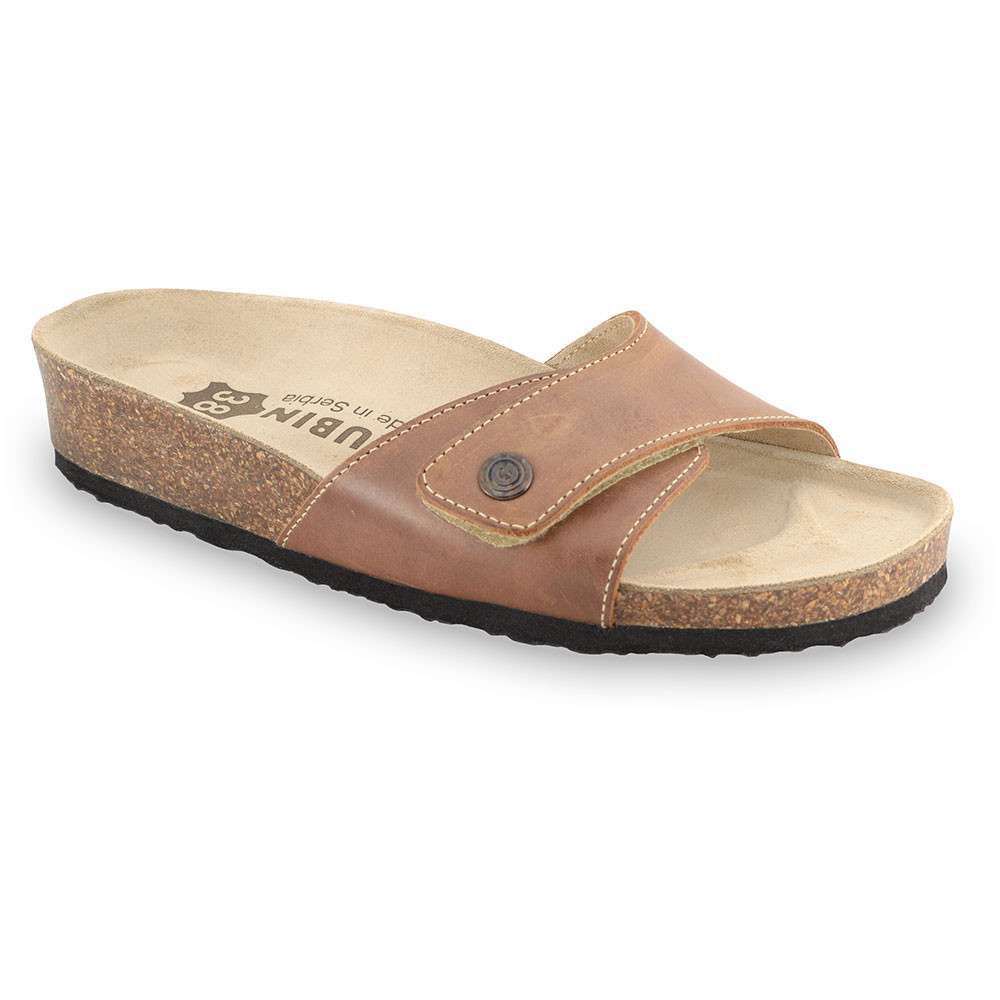 MADRID Women's leather slippers (36-42) - light brown, 36